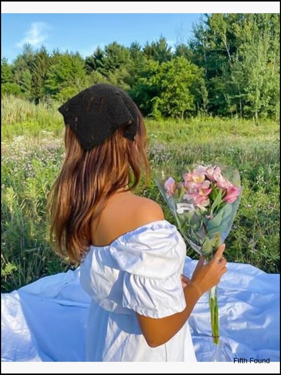 Floral Crochet Hair Bandanas Headscarf 2-Pack Vintage Daisy Headband main image 6